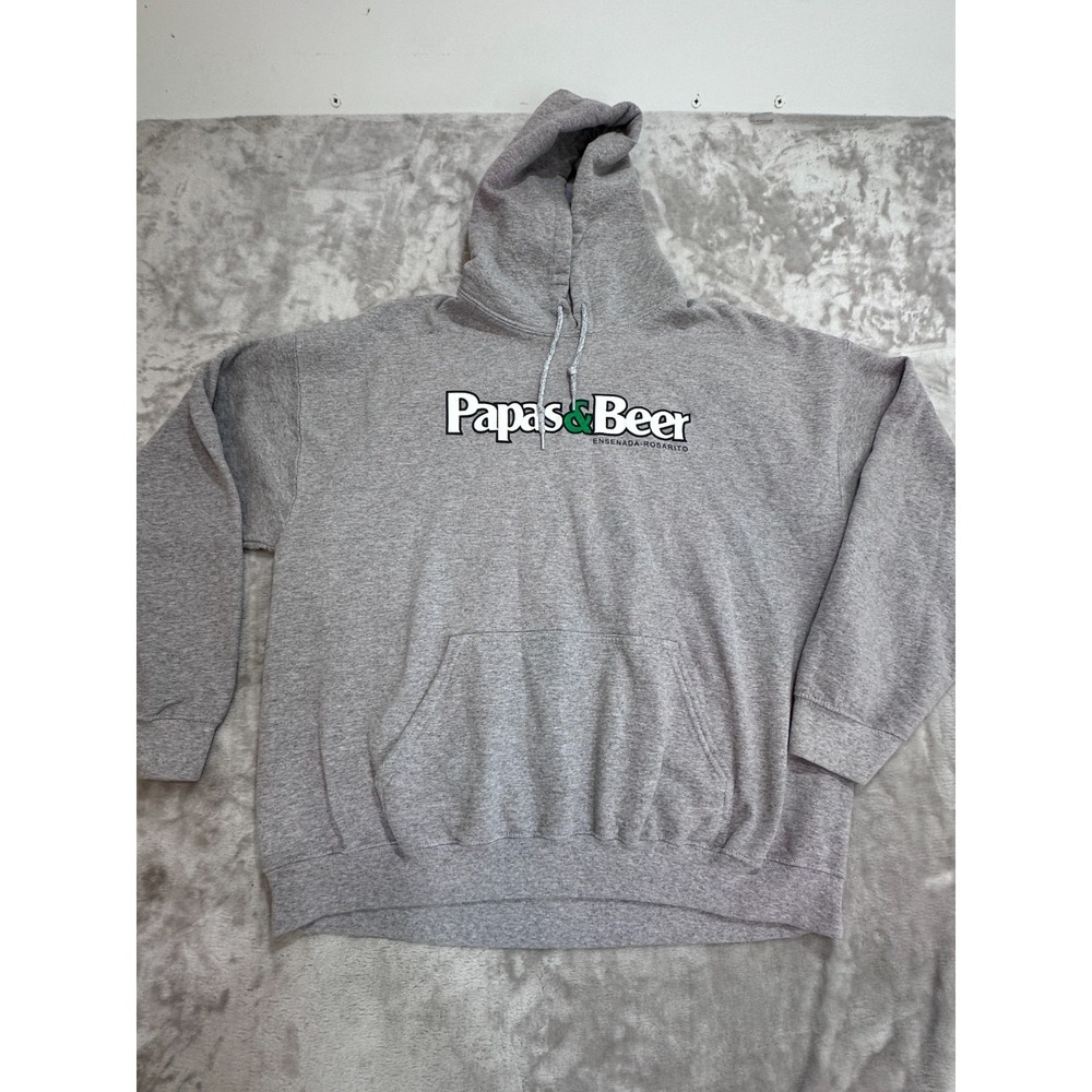 Papas & Beer Hoodie Mens Size XL Gray Pink Pockets Hooded Drawstring EUC